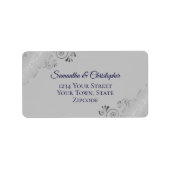 Silver Lace Navy Blue auf Gray Wedding Address Adressaufkleber (Vorne)