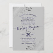 Silver Lace Navy Blue & Gray Wedding Reception Einladung (Vorderseite)