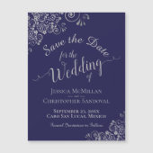 Silver Lace Navy Blue Wedding Save the Date Magnet (Vorderseite)