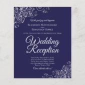 Silver Lace Navy Hochzeitsempfang Einladung (Vorderseite)