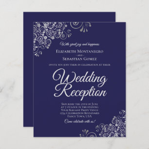 Silver Lace Navy Hochzeitsempfang Einladung