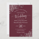 Silver Lace on Burgundy Elegant Formal Wedding Einladung (Vorderseite)