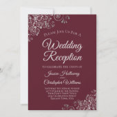 Silver Lace on Burgundy Elegante Wedding Empfang Einladung (Vorderseite)