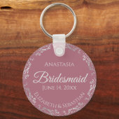 Silver Lace on Dusty Rose Pink Bridesmaid Wedding Schlüsselanhänger (Vorderseite)