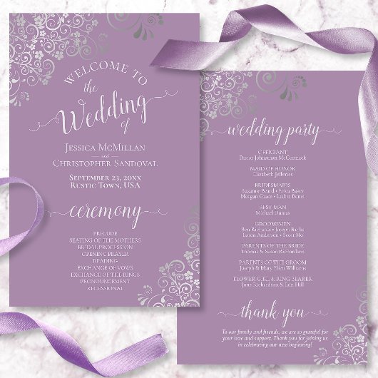 Silver Lace on Lavender Budget Wedding Programm