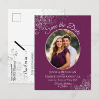 Silver Lace on Magenta Wedding Save the Date Foto