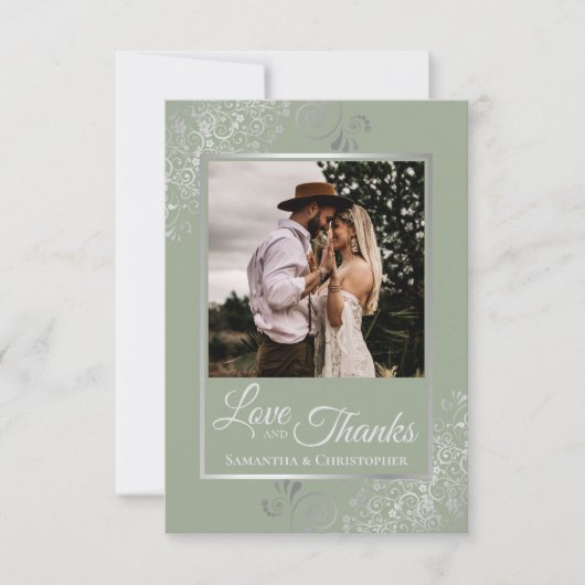 Silver Lace on Sage Green Liebe & Danke Wedding (Vorderseite)