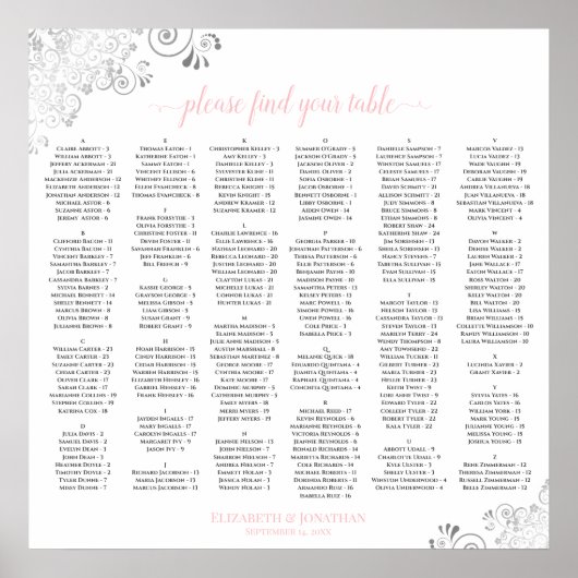 Silver Lace Pink Script Alphabetic Seekarte Poster (Vorne)