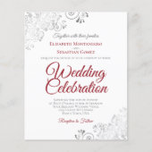 Silver Lace Red auf White BUDGET Hochzeit Einladun (Vorderseite)