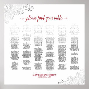 Silver Lace Red Script Alphabetification Seekarte Poster