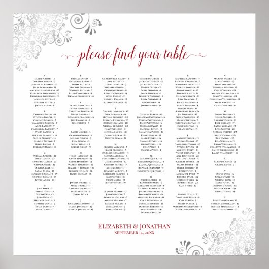 Silver Lace Red Script Alphabetification Seekarte Poster (Vorne)