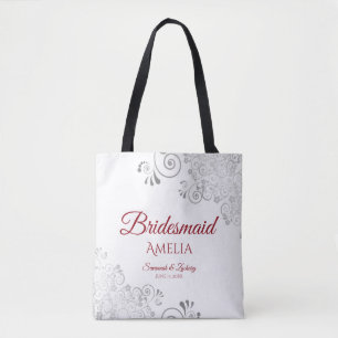 Silver Lace Red & White Bridesmaid Wedding Tasche