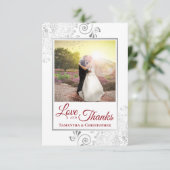 Silver Lace Red & White Liebe & Danke Wedding (Stehend Vorderseite)