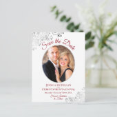 Silver Lace Red White Wedding Save the Date Foto Ankündigungspostkarte (Stehend Vorderseite)