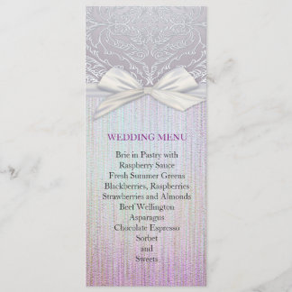 Silver Lace Ribbon Lavender Pastel Wedel Menü Menükarte