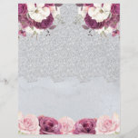 Silver Lace & Romantic Floral Scrapbook Paper<br><div class="desc">Silbereffektpapier mit Spitzentechnik und rosa- und pflaumenfarbenen Blumenarrangements. Dieses romantische Themenpapier eignet sich ideal für Hochzeiten,  Silberjubiläum und Brautparty-Scrapbooks,  Collagen,  Zeitschriften und Foto-Alben. In unserem Shop finden Sie passende und kostenfreie Designs und Produkte,  einschließlich Papiertaschentücher.</div>