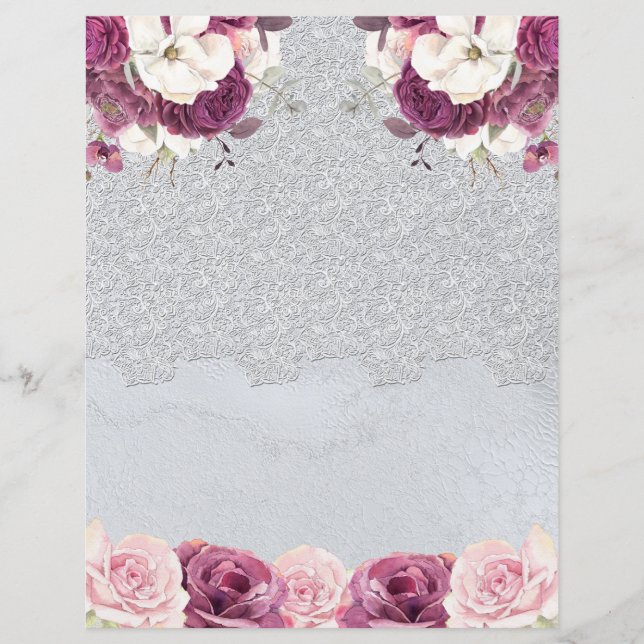 Silver Lace & Romantic Floral Scrapbook Paper (Vorderseite)