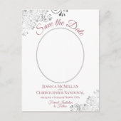 Silver Lace Rose White Wedding Save the Date Foto Ankündigungspostkarte (Vorderseite)