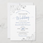 Silver Lace und Dusty Blue Formal White Wedding Einladung (Vorderseite)