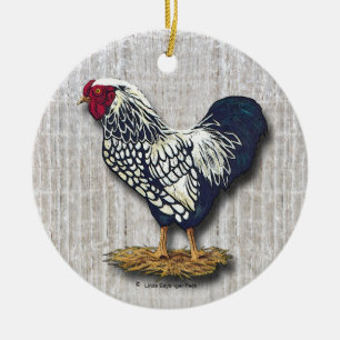 Silver Laced Wyandotte Rooster Light Barnboards Keramik Ornament