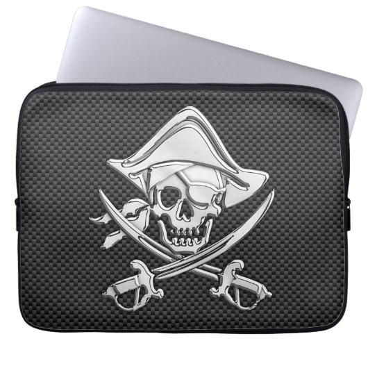 Silver Lächeln Pirate auf Carbon Fibre Style Laptopschutzhülle (Vorderseite)