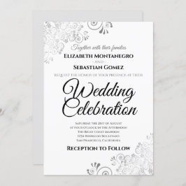 Silver Lacy Floral Filigree Simple Elegant Wedding Einladung