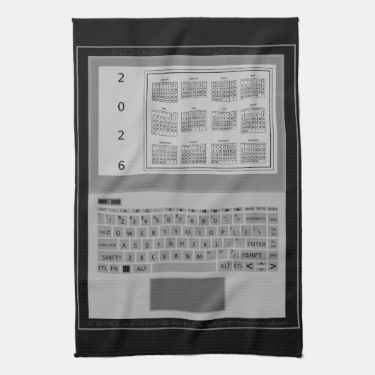 Silver Laptop Keys 2026 Calendar Black Geschirrtuch (Vertikal)