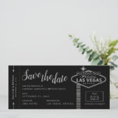 Silver Las Vegas Boarding Pass Save the Date Karte (Stehend Vorderseite)