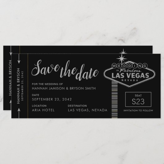 Silver Las Vegas Boarding Pass Save the Date Karte (Vorne/Hinten)