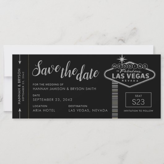 Silver Las Vegas Boarding Pass Save the Date Karte (Vorderseite)