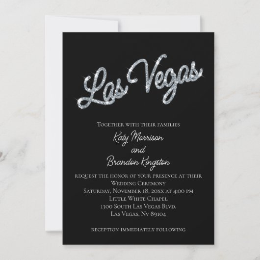Silver Las Vegas Glitzern Einladung zur Hochzeit (Vorderseite)