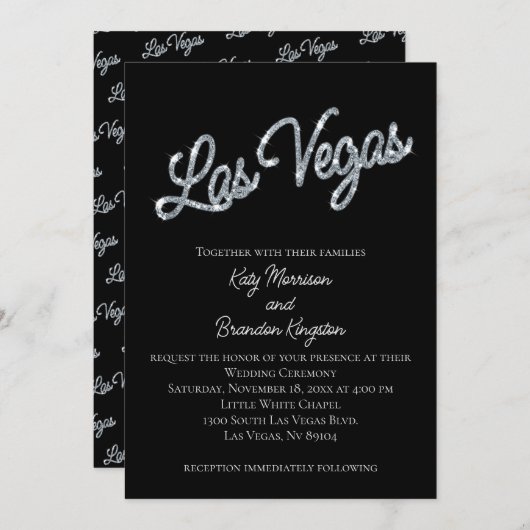 Silver Las Vegas Glitzern Einladung zur Hochzeit (Vorne/Hinten)