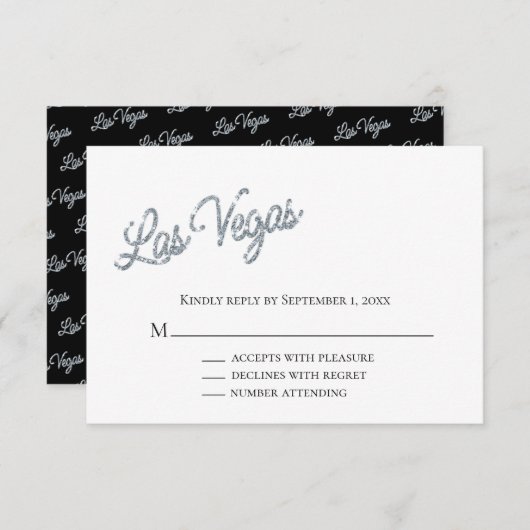 Silver Las Vegas Glitzern Wedding RSVP Einladung (Vorne/Hinten)