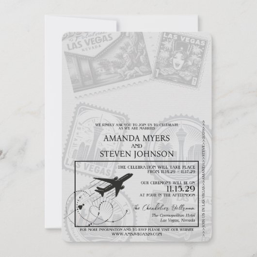 Silver Las Vegas Passport Wedding Einladung (Vorderseite)