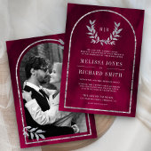 Silver Laurel Wreath Blätter Fuchsia Pink Wedding Einladung