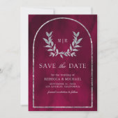 Silver Laurel Wreath Blätter Fuchsia Pink Wedding Save The Date (Vorderseite)