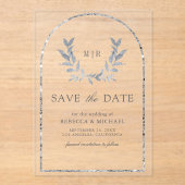 Silver Laurel Wreath-Blätter Hochzeit Sichern Sie Acryleinladungen (Vorderseite)