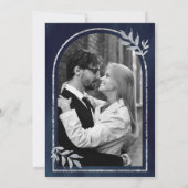 Silver Laurel Wreath Blätter Navy Blue Wedding Save The Date (Rückseite)