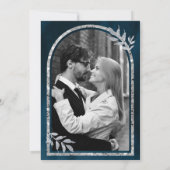 Silver Laurel Wreath Blätter Ocean Blue Wedding Save The Date (Rückseite)