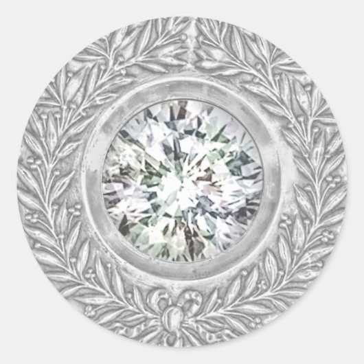 Silver Laurel Wreath und Diamond Umschlag Aufklebe Runder Aufkleber (Vorderseite)