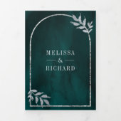 Silver Laurel Wreath Verlasst Dunkle Aquamarine Ho Dreifach Gefaltete Einladung (Cover)