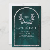 Silver Laurel Wreath Verlasst Dunkle Aquamarine Ho Save The Date (Vorderseite)