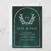 Silver Laurel Wreath Verlasst Emerald Green Weddin Save The Date (Vorderseite)