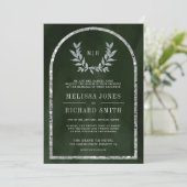Silver Laurel Wreath Verlasst Olive Green Wedding Einladung (Stehend Vorderseite)