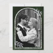 Silver Laurel Wreath Verlasst Olive Green Wedding Einladung (Rückseite)