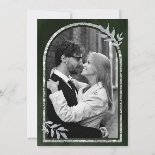 Silver Laurel Wreath Verlasst Olive Green Wedding Einladung (Rückseite)