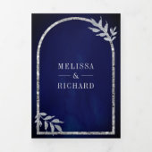 Silver Laurel Wreath Verlasst Royal Blue Wedding Dreifach Gefaltete Einladung (Cover)