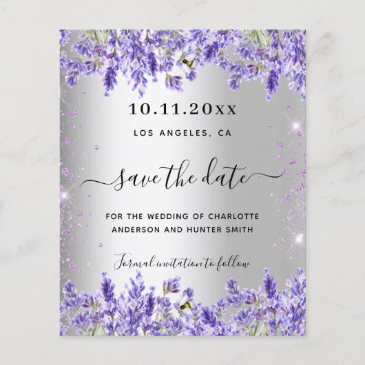 Silver Lavendel florals Hochzeit speichern das Dat Flyer (Vorne)