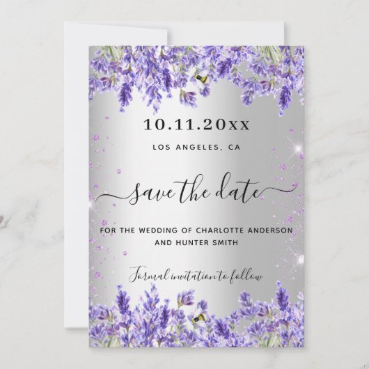 Silver Lavendel florals Hochzeit speichern das Dat Save The Date (Vorderseite)