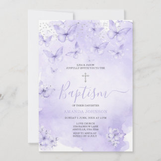 Silver Lavender Butterfly Baptism Purple Einladung